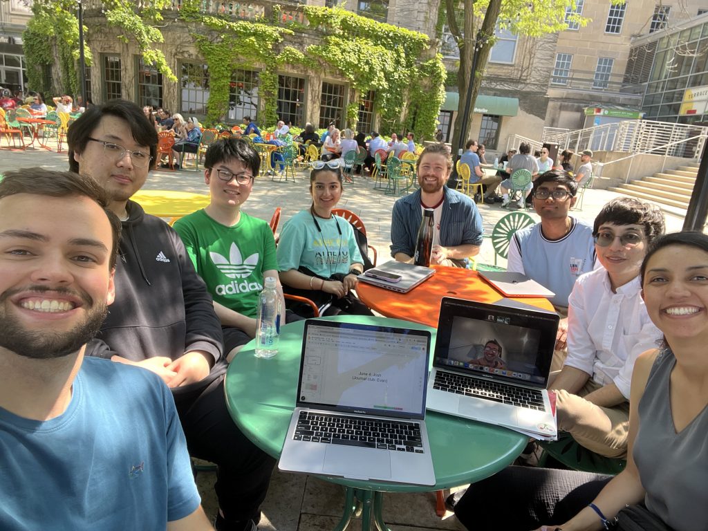 People outside at a table